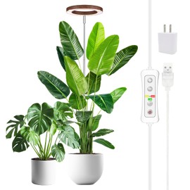 yadoker Plant Grow Light, LED Growing Light Full Spectrum for Indoor Plants,Aluminum Walnut Wood Grain Plant Lights,Height Adjustable, Automatic Timer, 5V Low Safe Voltage,Idea for Large