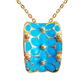 Navachi Collar con colgante cuadrado de esmalte arcoíris chapado en oro de 18 quilates, 40,64 cm + 5,08 cm azul