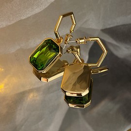 KONFEN Green Crystal Stud Earrings for Women, 9ct 18K Gold Dangly Earrings Ear Studs, Dangling Drop Earrings Hypoallergenic Christmas Ladies Jewellery Gifts for Her Girls Wife Birthday