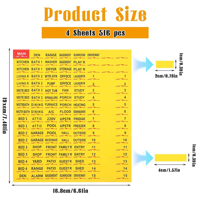 AOZUO 4 Sheets(516pcs) Circuit Breaker Labels, Electrical Panel Labels, Self-Adhesive