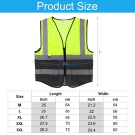 PATIKIL Medium Reflective Safety Vest 25x21inch, High Visibility Security Vest with 9 Front Pocket Zippers for Men Women Work Construction, Yellow/Black