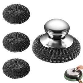 TOAURDA Stainless Steel Scrubbing Scourer (Handle + 4 Replacements, Kitchen Canadian Eagle, Steel Scourer) Strong, Dishwashing, Burning, Scorch Removal, Sasara, Stainless Steel, Sink Cleaning,