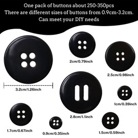 Black Resin Buttons for Crafts, Mixed Sizes Button for Sewing, Crafting, Painting, Handmade and DIY