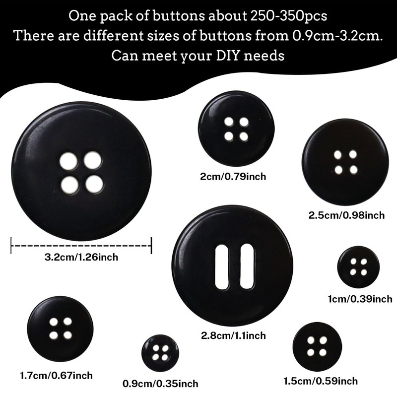 Black Resin Buttons for Crafts, Mixed Sizes Button for Sewing,