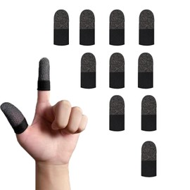 10 Pcs Gaming Finger Sleeves, Breathable Sweatproof Silver Fiber Thumb Protectors for Mobile Gaming (Black)