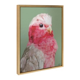Kate and Laurel Sylvie Regal Galah Framed Metallic Canvas Wall Art by Inkheart Designs, 18x24 Bright Gold, Colorful Bird Animal Art for Wall