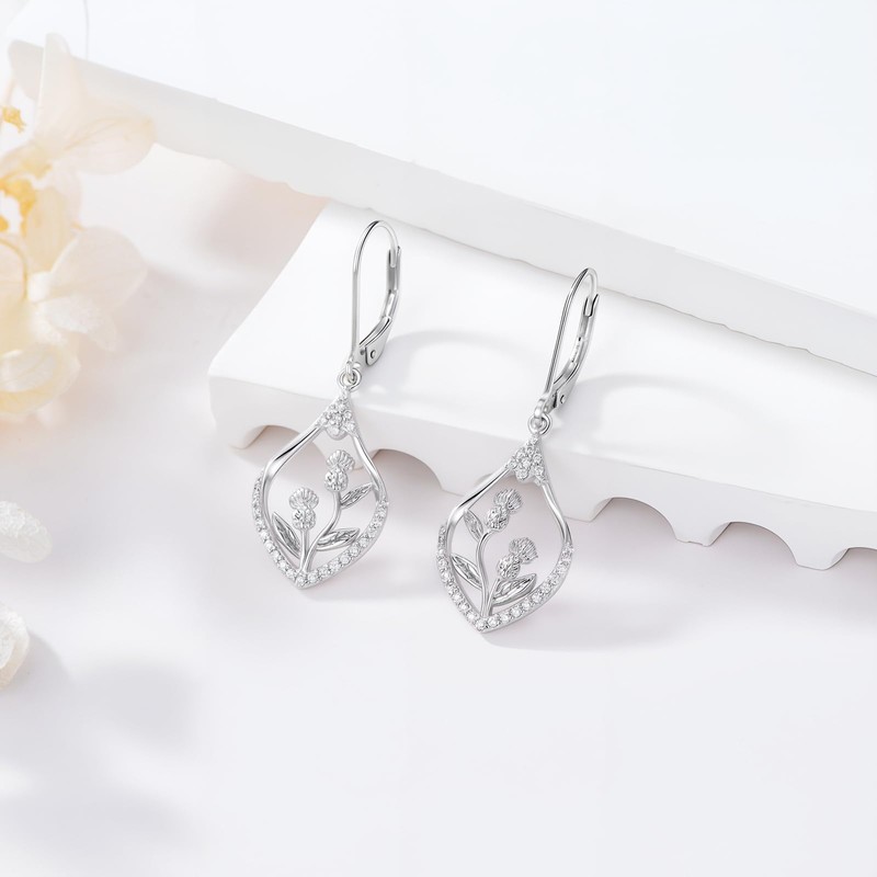 Scottish Thistle Earrings Sterling Silver Thistle Earrings Scottish Leverback Earrings