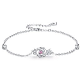 Rose Flower Bracelet for Women 925 Sterling Silver Rose Adjustable Bracelet Rose Flower Jewelry Gifts for Women Girls