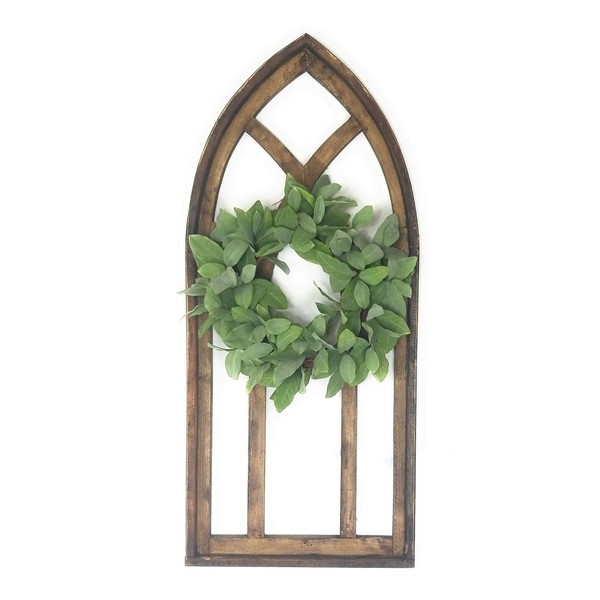 48" Farmhouse Wood Cathedral Window Arch Rustic Ash Brown- The