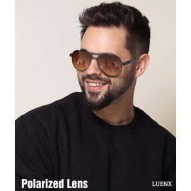 LUENX Sunglasses for Men Women Polarized Shades Driving UV 400 Protection Fashion 60mm -Gradient Brown Lens Black Metal Frame