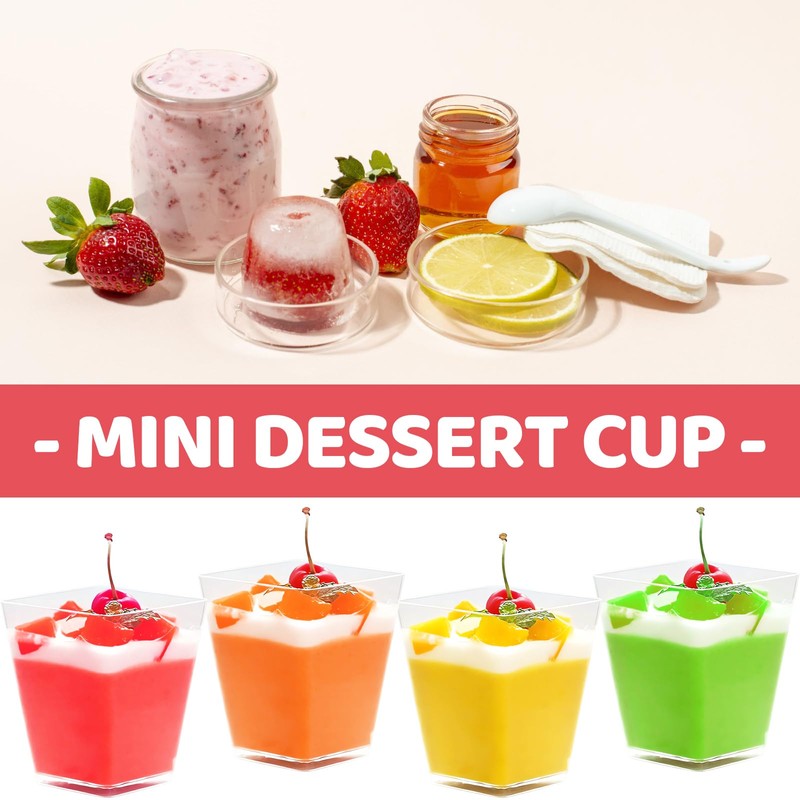 Macepason 5 oz Dessert Cups Square Clear Cups Mini Containers