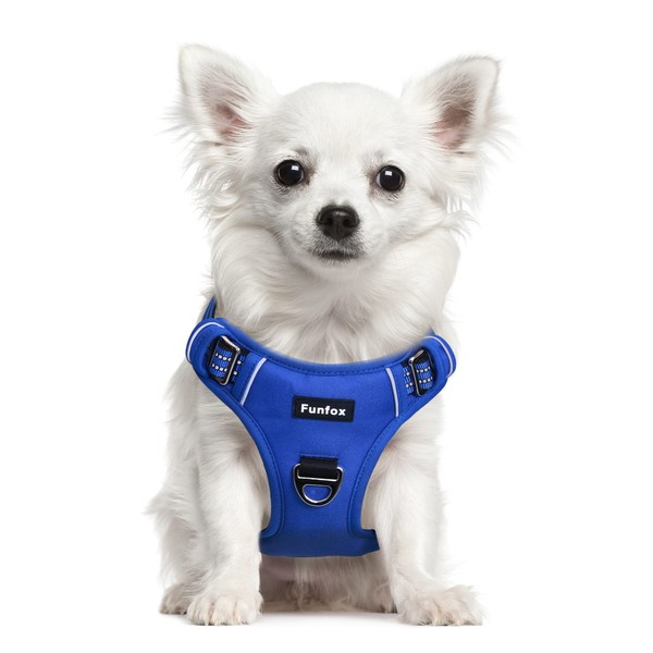 Funfox Dog Harness Small No Pull, Adjustable 2 Clips Anti-Pull
