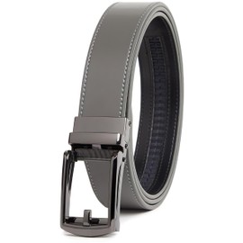 Carlo Fellini Genuine Leather Ratchet Belt for Men, High-Quality Dress Belt for Men, Track Adjust Belt with Buckle, Grey