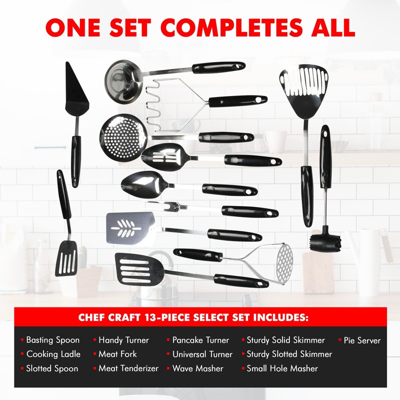 Chef Craft Select Sturdy Masher, 10.25 inch, Stainless Steel/Black