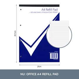 Nu Notebooks - Office Range - A4 Refill Pad - A4 Notebook - Stationery Notebooks - Writing Pad - 160 Pages