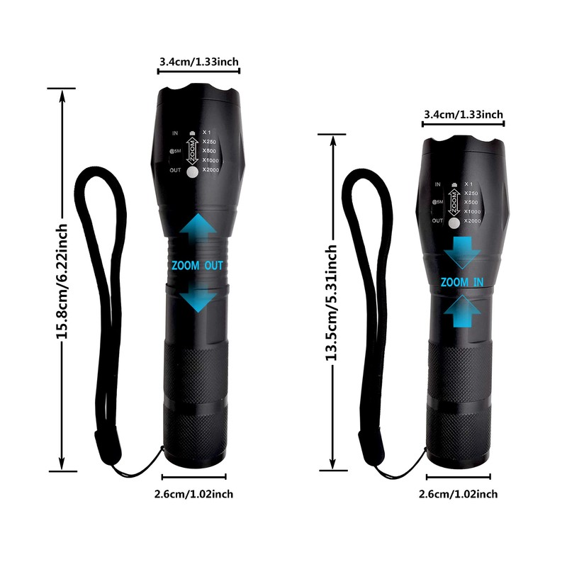 XYSRZ Military Grade Tactical Flashlight Single Mode Zoomable LED Flashlight