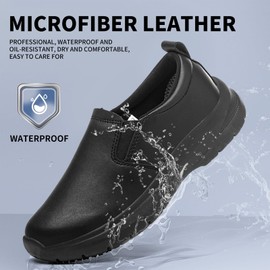 Xinshdi Women's Non-Slip Work Shoes Suitable for Catering Staff, Crew, Medical Staff, Waterproof, Lightweight and Comfortable Carbon Black