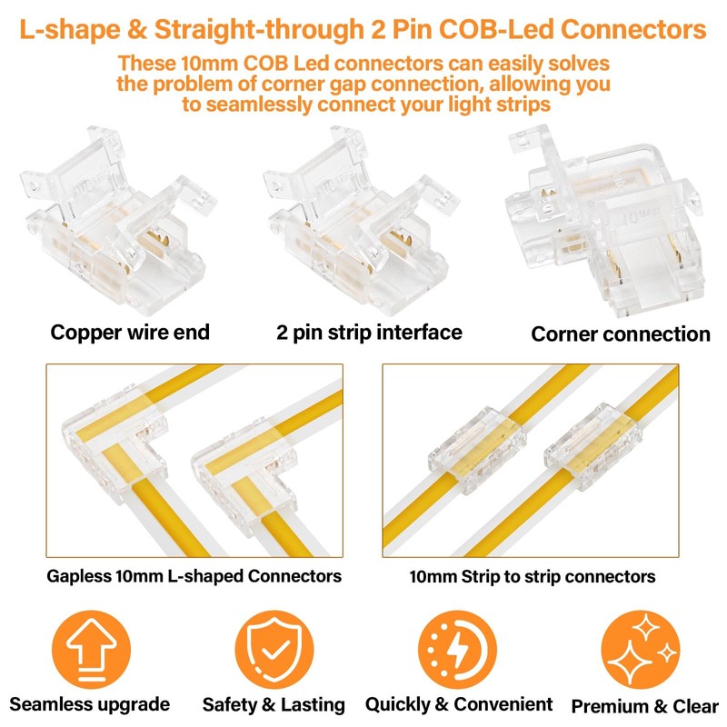 Cob LED Strip Connector 2-Pin 10 mm LED Strip Corner