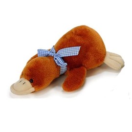 Euro Souvenirs Cuddly Toy, Plush Duck with Bow, Lying Down, Approx. 15 x 23 x 8 cm, White or Brown (Brown)