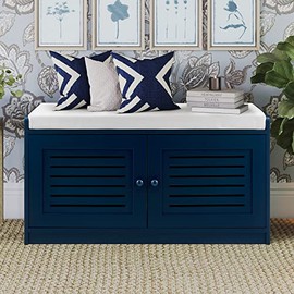Sturdis Shoe Storage Bench Antique Blue - Cushion Seat - Adjustable Shelves - Soft-Close Hinges - for Comfort & Style, Perfect for Entryway First Impression! (Blue)