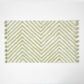Homescapes Green Zigzag Bath Mat 50 x 80 cm Tufted Chevron Bath Mat with Pompoms