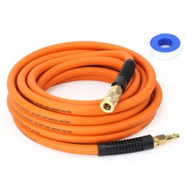 FYPower Air Compressor Hose 3/8 Inch x 25 Feet Hybrid Hose with Fittings, Flexible and Kink Resistant, 1/4" Industrial Quick Coupler and Plug Kit