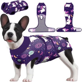 PetWarm Surgical Suit for Dogs Female, Dog Surgical Recovery Suit, Spay and Neuter, Prevents Licking After Surgery Onesie, Pet Recovery Suit for Dogs, Unicorn Pattern, Purple, XS