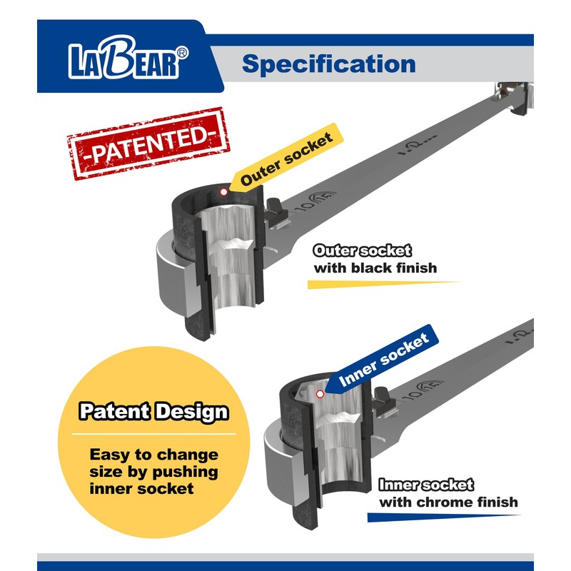 LABEAR - SAE 8 in 1 Speed wrench, 8 in