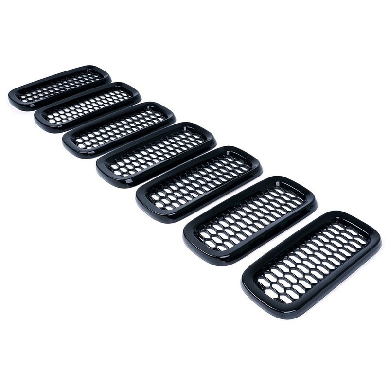 2015-2017 Renegade 7pcs ABS Front Grille Inserts with Mesh (Black)