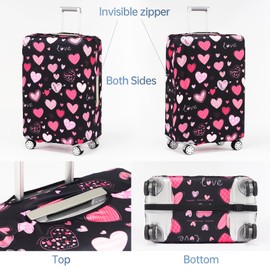 [TRAVEL KIN] Luggage Cover Washable Suitcase Protector Anti-Scratch Suitcase Cover Fits 18-32 Inch Luggage, Loving Hearts - Black, Loving Hearts - Black