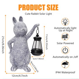 Libershine Funny Rabbit Statue with Solar Lantern, Garden Figures Rabbit Decoration, Garden Decoration Rabbit for Outdoor Use, Weatherproof, Garden Decoration for Yard, Porch
