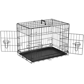 YLIEHS Metal Wire Dog Crate with Divider Panel, 30 Inch Double Door Folding Pet Kennel, Black