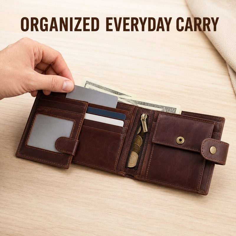 Men's Genuine Cow Leather RFID Wallet with Coin Pocket &