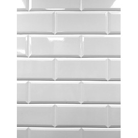 4x10 White Glossy Finish Beveled Ceramic Subway Tile Shower Walls Backsplashes (1 Piece)