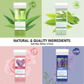 Roll On Wax, Seopri Plant Combination Hair Removal Wax Cartridge, Depilatory Wax Roller Refill, Hair Removal Wax Roller, Wax Cartridge Refill for Body Waxing, Leg and Arms (4 Pack)