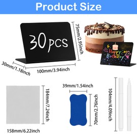 30Pcs Tabletop Mini Chalkboard Signs, 100x75mm Menu Food Signs Blackboard, Table Numbers Display Chalk Boards with Sponge Eraser Cleaning Rag 2 Pens, Small Black Chalk Boards for Party Weddings Buffet