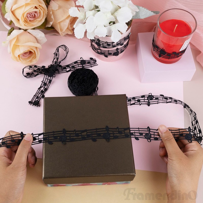Framendino, 10 Yards 30mm Black Hollow Cut Out Music Note
