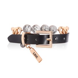 RIAH FASHION Bohemian Natural Semi Precious Stone Bead Bracelet - Healing Gem Chakra Prayer Friendship Cuff Bangle Faceted Jewel Charm (Buckle Wrap Bead - Black)