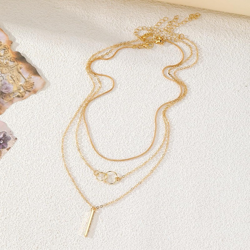 QINHE 3 Layer Snake Chain Necklace for Women - Stackable