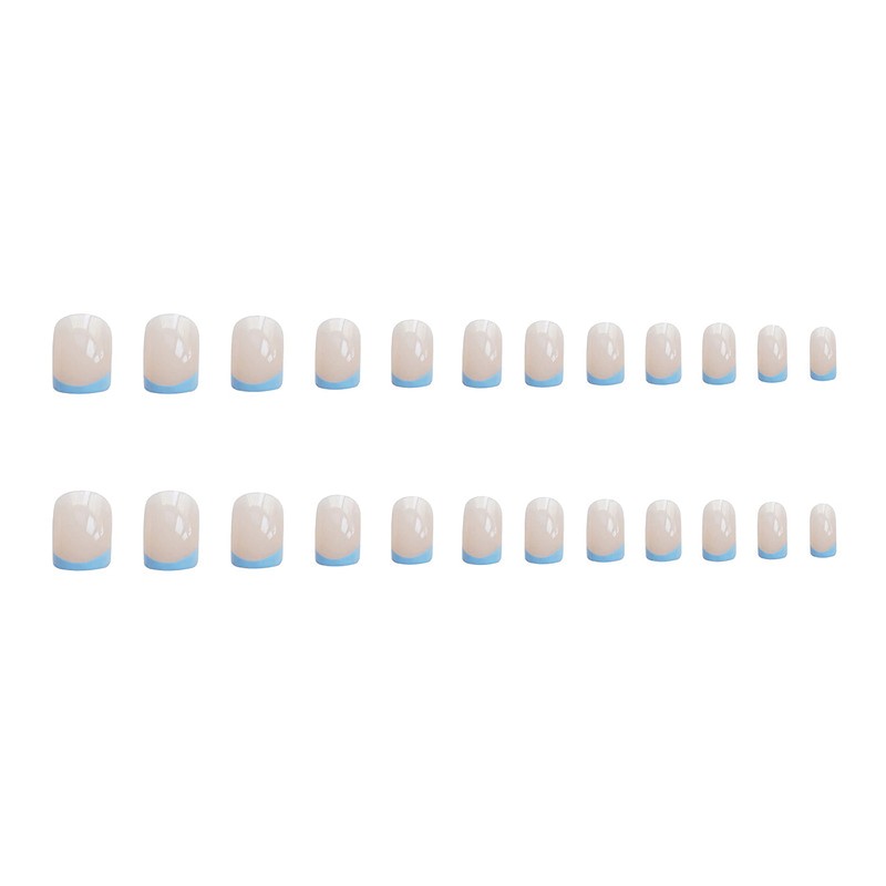 MERVF Short Press on Nails Square, Blue Tip French Fake
