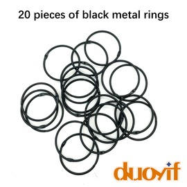 duoyif Metal Rings for Opening, 25 mm, Pack of 20 Hanging Rings, Round Carabiner, Card Ring, Binder Rings, Round Rings for Bookbinding Rings, Book Rings, Curtain Rings, Key Ring, Curtain Rings (Black,