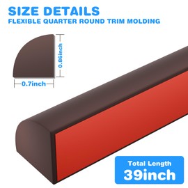 0.7"×0.86" Flexible Quarter Round Molding Peel and Stick Trim Molding self-Adhesive Bathtub, Kitchen, countertop Flexible Trim molding. (Deep Coffee Color, 39Inch)