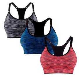 Libella Pack of 3 Women's Sports Bra Bustier Comfort Bra Zip Padded Push Up Support Adjustable Straps Without Underwire, Yoga, Fitness