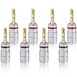 Cleqee 8pcs 24K Gold Plated Banana Plug Screw-in Solderless Terminal Speaker Cable Connector Audio Plug
