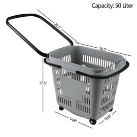 Utiao 50 Liter Plastic Shopping Basket with Wheels, 4 Pack Large Rolling Baskets for Groceries, Gray
