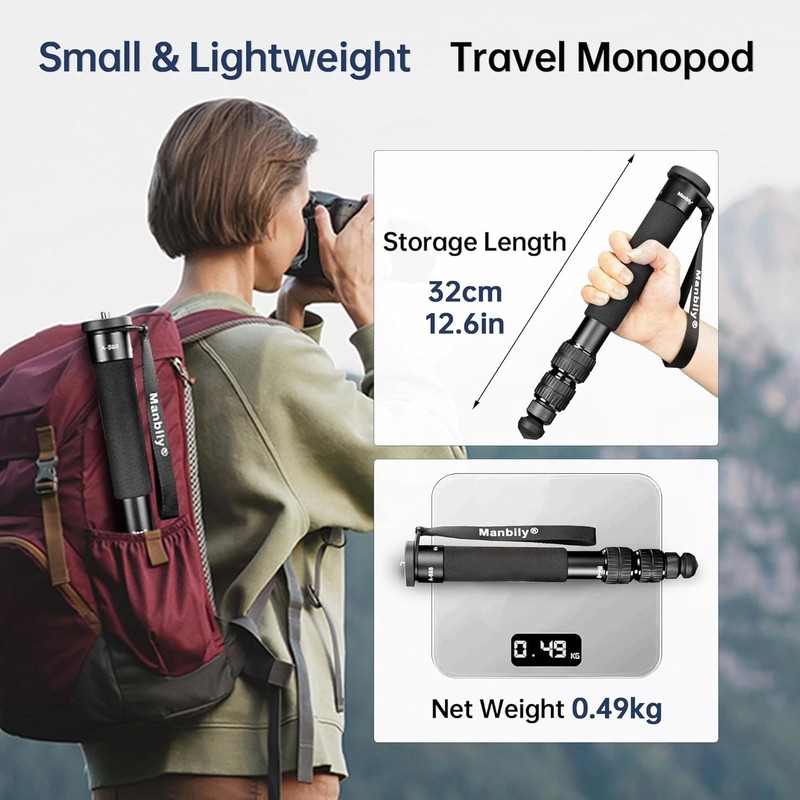 Manbily A-888 Camera Monopod, Length 32cm - 156cm, Aluminum Monopods