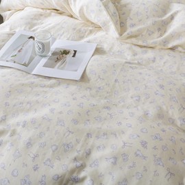 Brandream 100% Muslin Cotton Duvet Cover Set Twin Size 3-Piece Pale Yellow French Country Toile Bedding Set - Ultra-Soft, Breathable & Lightweight (Comforter Insert Not Included)