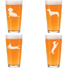 MIP 16 oz Beer Pint Glass Dachshund Collection Gift Set Of 4