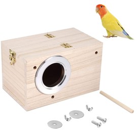 Bhina Parakeet Nesting Box Bird House, Wooden Bird Nesting Box, Budgies Wooden Breeding Box, Breeding Box for Parrots, with Standing Pole, Used for Small Birds such as Finches, Budgies, Canaries, etc