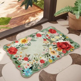 NoiFamo - Alfombra de área pequeña lavable con diseño floral, de 2 x 3 pies, antideslizante, estilo bohemio, clásico, para puerta de interior, entrada, alfombra suave de pelo bajo, para baño, puerta